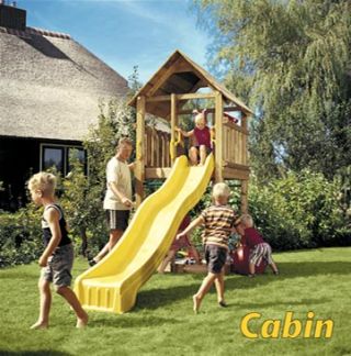 dětské hřiště Jungle Gym Cabin + žlutá skluzavka