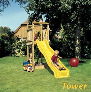 Dětské hřiště jungle Gym Tower - žlutá skuzavka a červený míč