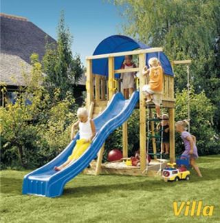 dětské hřiště Jungle Gym Villa s modrou plátěnou stříškou